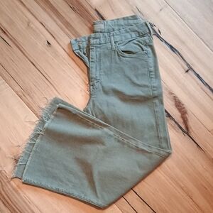 Green Frayed Hem Jeans